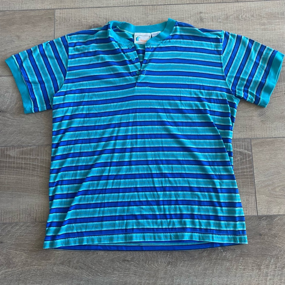 Vintage striped surf shirt - XL - Islander - 1980s - button up - beach - teal